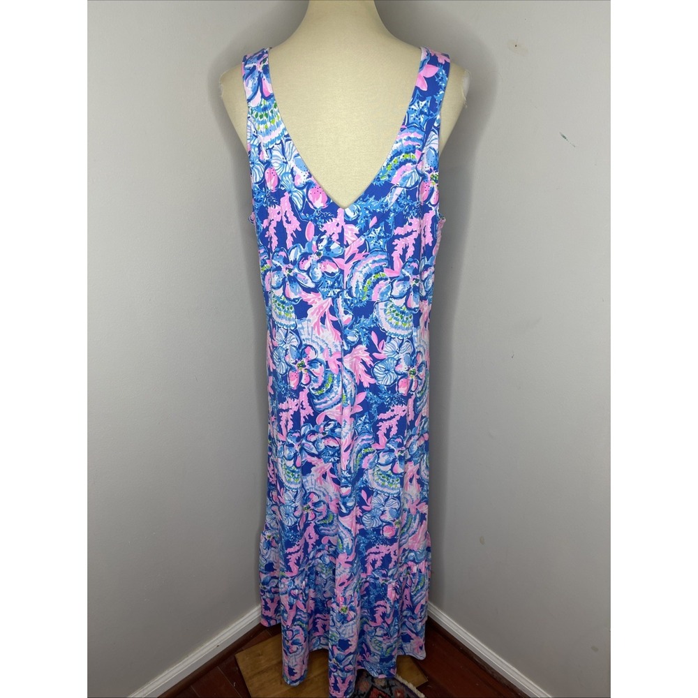New Lilly Pulitzer Madsen V-Neck Midi Dress in Blue Tang Sitting Seaside XL - Picture 4 of 11